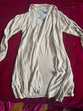 Joan Vass Light Beige Open Front Cardigan